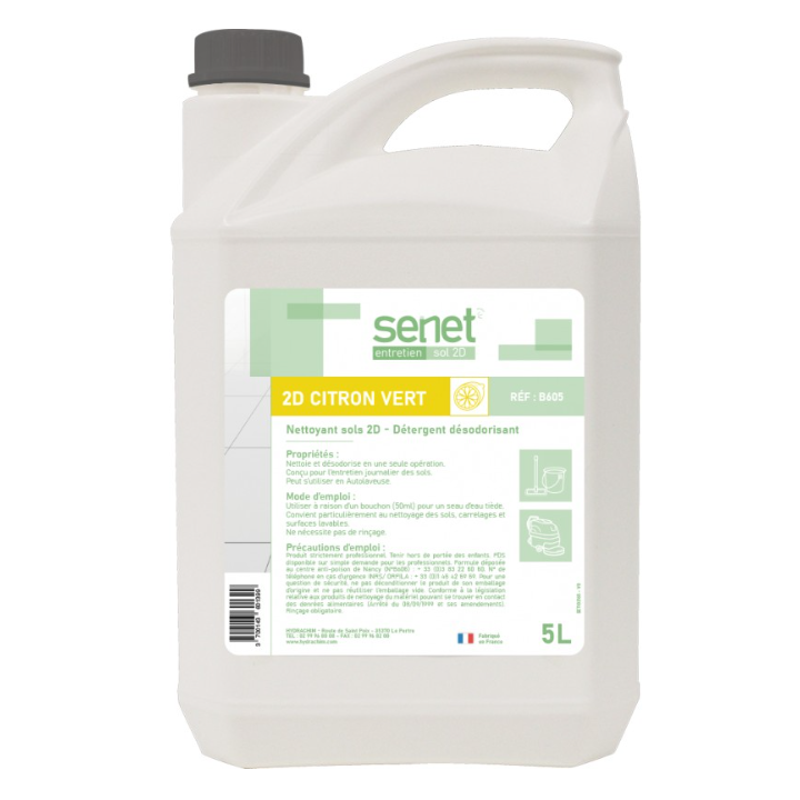 Senet 2D - Détergent Surodorant - Parfum Citron Vert -  Bidon 5L