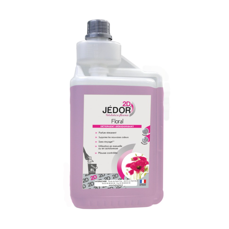 Jedor 2D - Détergent Surodorant - Parfum Floral -  Bidon doseur 1L