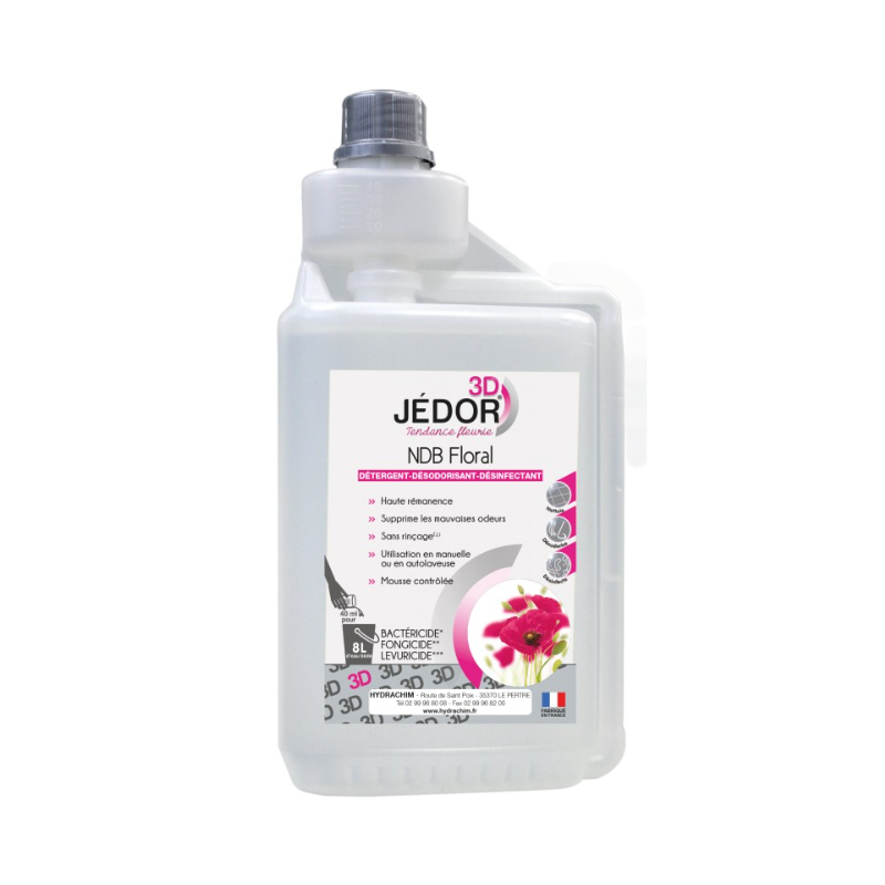 Jedor 3D - Détergent Désinfectant et Surodorant - Parfum Floral -  Bidon doseur 1L
