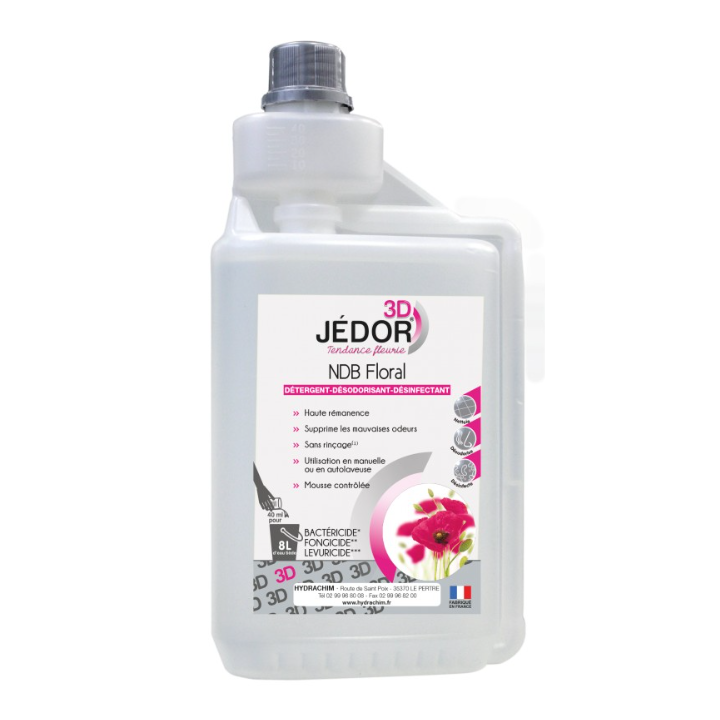 Jedor 3D - Détergent Désinfectant et Surodorant - Parfum Floral -  Bidon doseur 1L