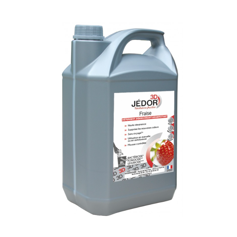 Jedor 3D - Détergent Désinfectant et Surodorant - Parfum Fraise -  Bidon  5L