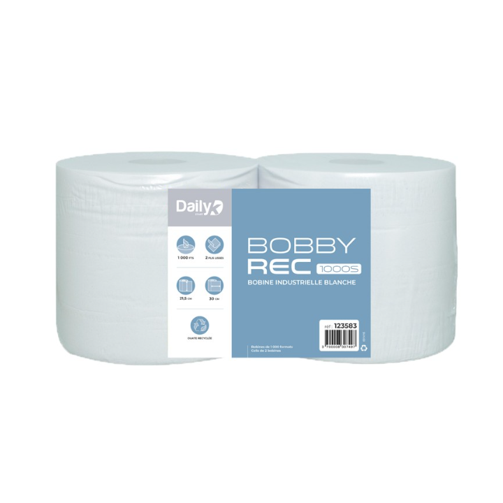 Bobbyrec blanc 1000S - Lot de 2 rouleaux