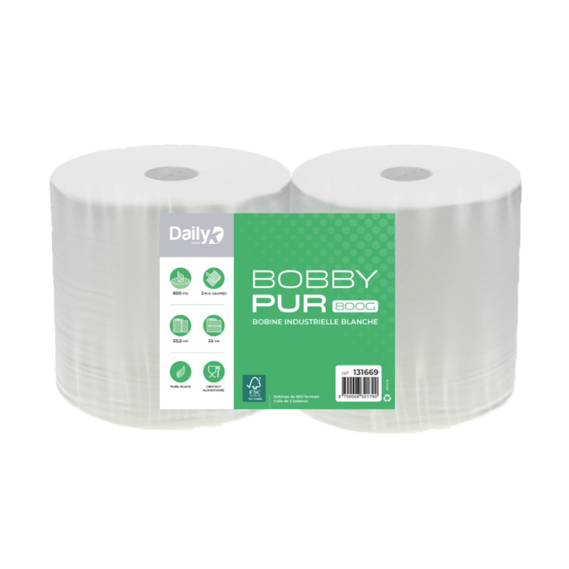 Bobbypure blanc 800G - Lot de 2 rouleaux