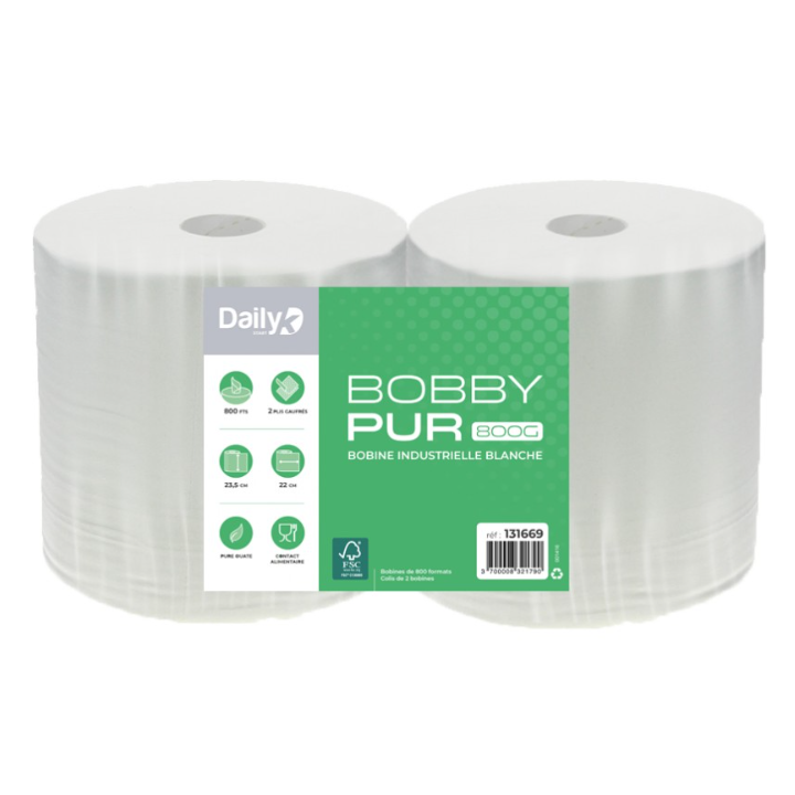 Bobbypure blanc 800G - Lot de 2 rouleaux