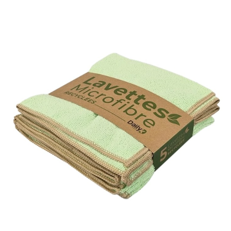 Lavette microfibre verte - 38 X 38cm - Sachet de 5