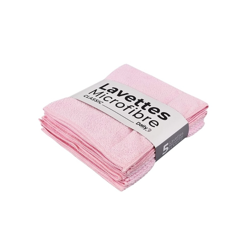 Lavette microfibre multi-usage rose - 38 X 38cm - Sachet de 5