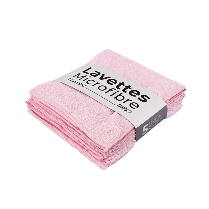Lavette microfibre multi-usage rose - 38 X 38cm - Sachet de 5