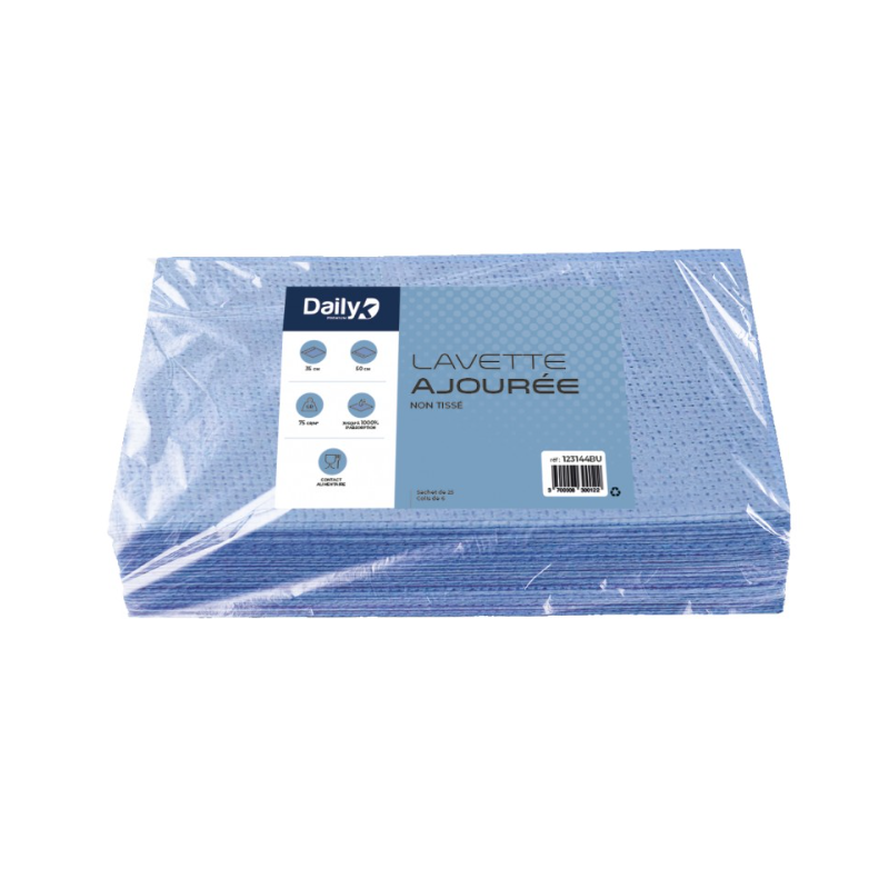 Lavette non tissée bleue - Ajourée - 35 X 50cm - Sachet de 25