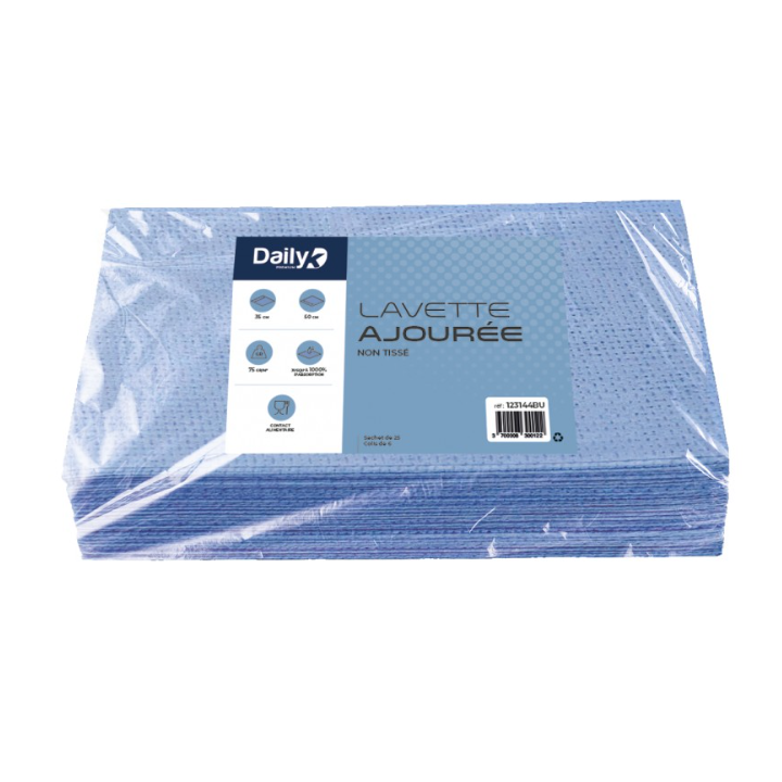 Lavette non tissée bleue - Ajourée - 35 X 50cm - Sachet de 25