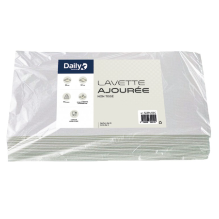 Lavette non tissée blanche - Ajourée - 35 X 50cm - Sachet de 25
