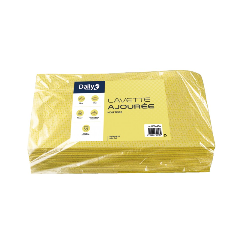 Lavette non tissée jaune - Ajourée - 35 X 50cm - Sachet de 25