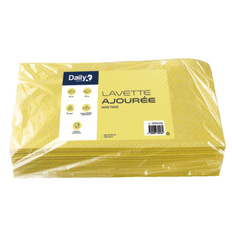 Lavette non tissée jaune - Ajourée - 35 X 50cm - Sachet de 25