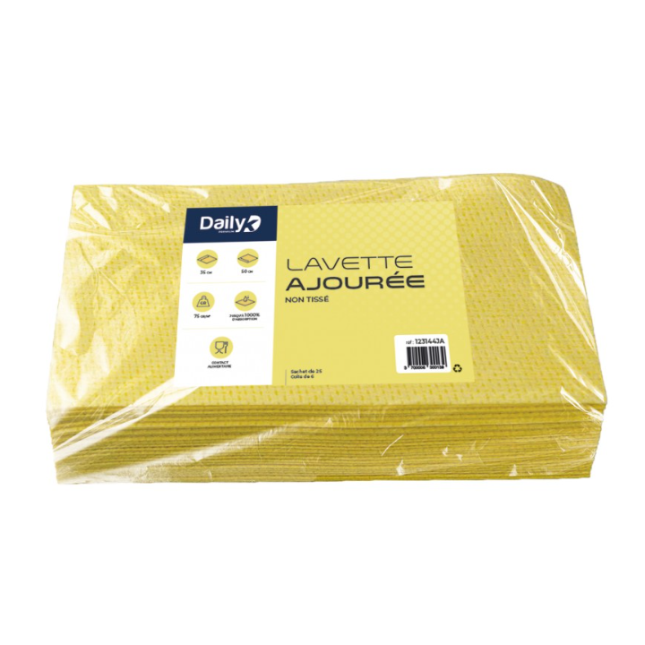 Lavette non tissée jaune - Ajourée - 35 X 50cm - Sachet de 25