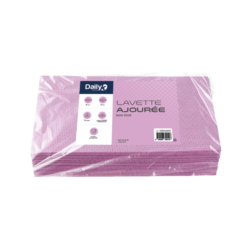 Lavette non tissée rose - Ajourée - 35 X 50cm - Sachet de 25