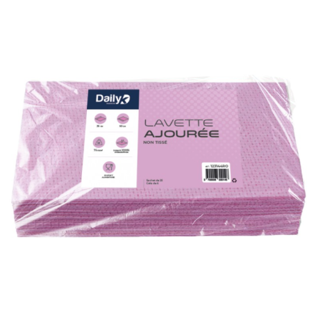 Lavette non tissée rose - Ajourée - 35 X 50cm - Sachet de 25