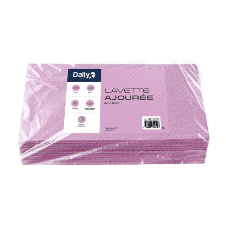 Lavette non tissée rose - Ajourée - 35 X 50cm - Sachet de 25