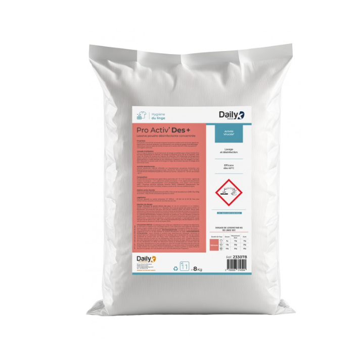 Pro activ' des+ - Lessive poudre désinfectante  concentrée - Sac de 8KG