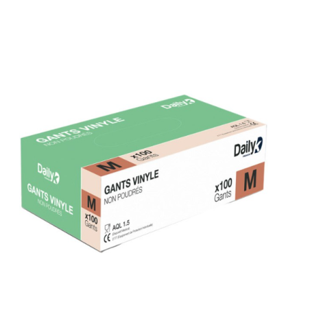 Gants vinyle - Non poudrés - Taille M - Boite de 100