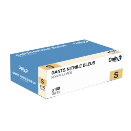 Gants Nitrile bleus - Non poudrés - Taille S - Boite de 100