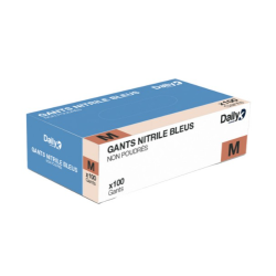 Gants Nitrile bleus - Non poudrés - Taille M - Boite de 100