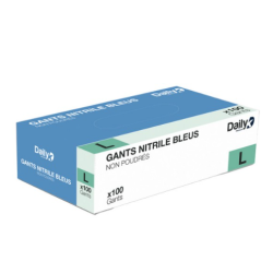 Gants Nitrile bleus - Non poudrés - Taille L - Boite de 100