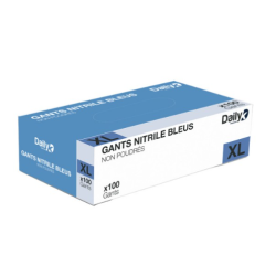 Gants Nitrile bleus - Non poudrés - Taille XL - Boite de 100