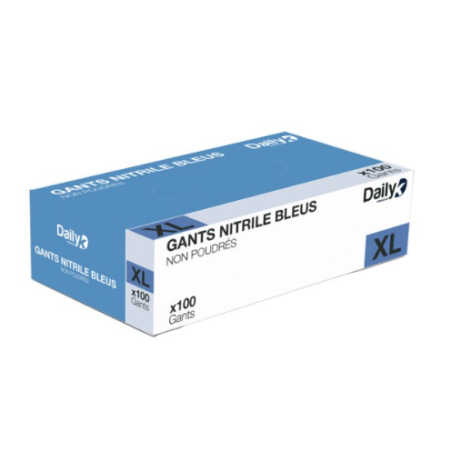 Gants Nitrile bleus - Non poudrés - Taille XL - Boite de 100