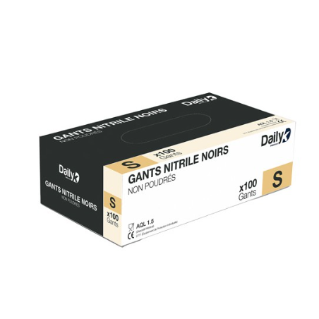 Gants Nitrile noirs - Non poudrés - Taille S - Boite de 100