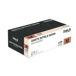 Gants Nitrile noirs - Non poudrés - Taille M - Boite de 100
