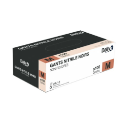 Gants Nitrile noirs - Non poudrés - Taille M - Boite de 100