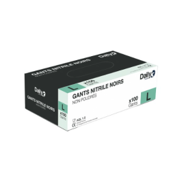 Gants Nitrile noirs - Non poudrés - Taille L - Boite de 100