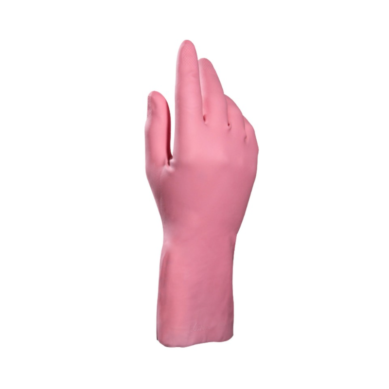 Vital 115 - Gants ménage latex rose / Floqués coton - Taille 8/9  - 1 paire