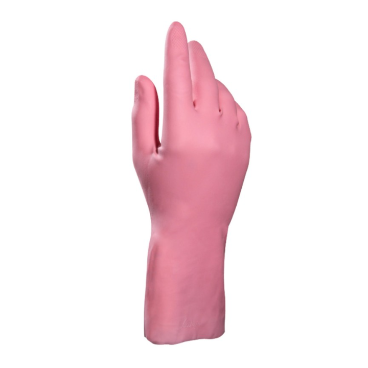 Vital 115 - Gants ménage latex rose / Floqués coton - Taille 8/9  - 1 paire
