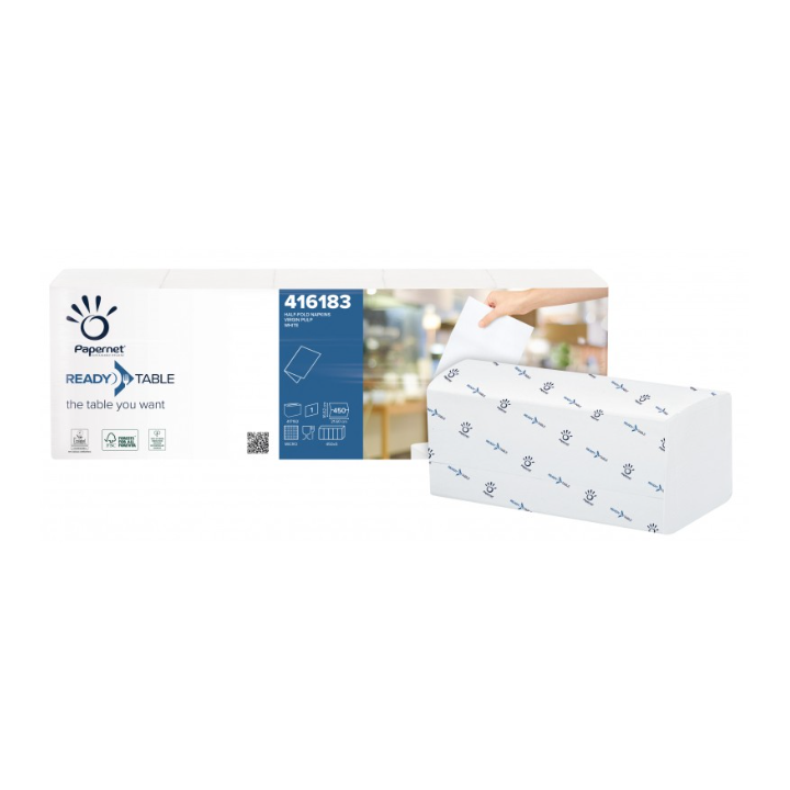 Readytable - Serviettes pliées pure ouate blanche - Carton de 8000