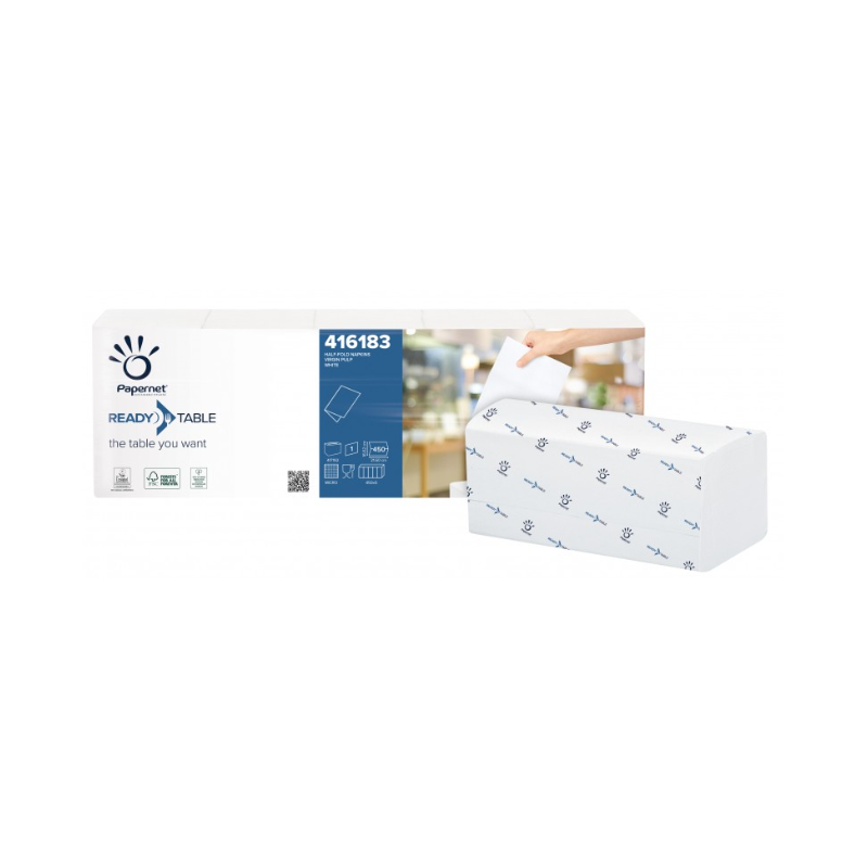 Readytable - Serviettes pliées pure ouate blanche - Carton de 4400