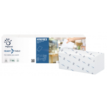 Readytable - Serviettes pliées pure ouate blanche - Carton de 4400