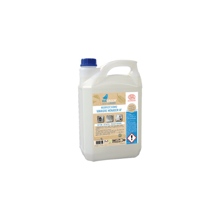 Respect'Home Vinaigre d'alcool 14° - Nettoyant détartrant multi-surfaces- Bidon 5L
